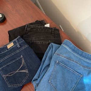 18 W, Three pair, 2-blue Capri, 1- black jeans